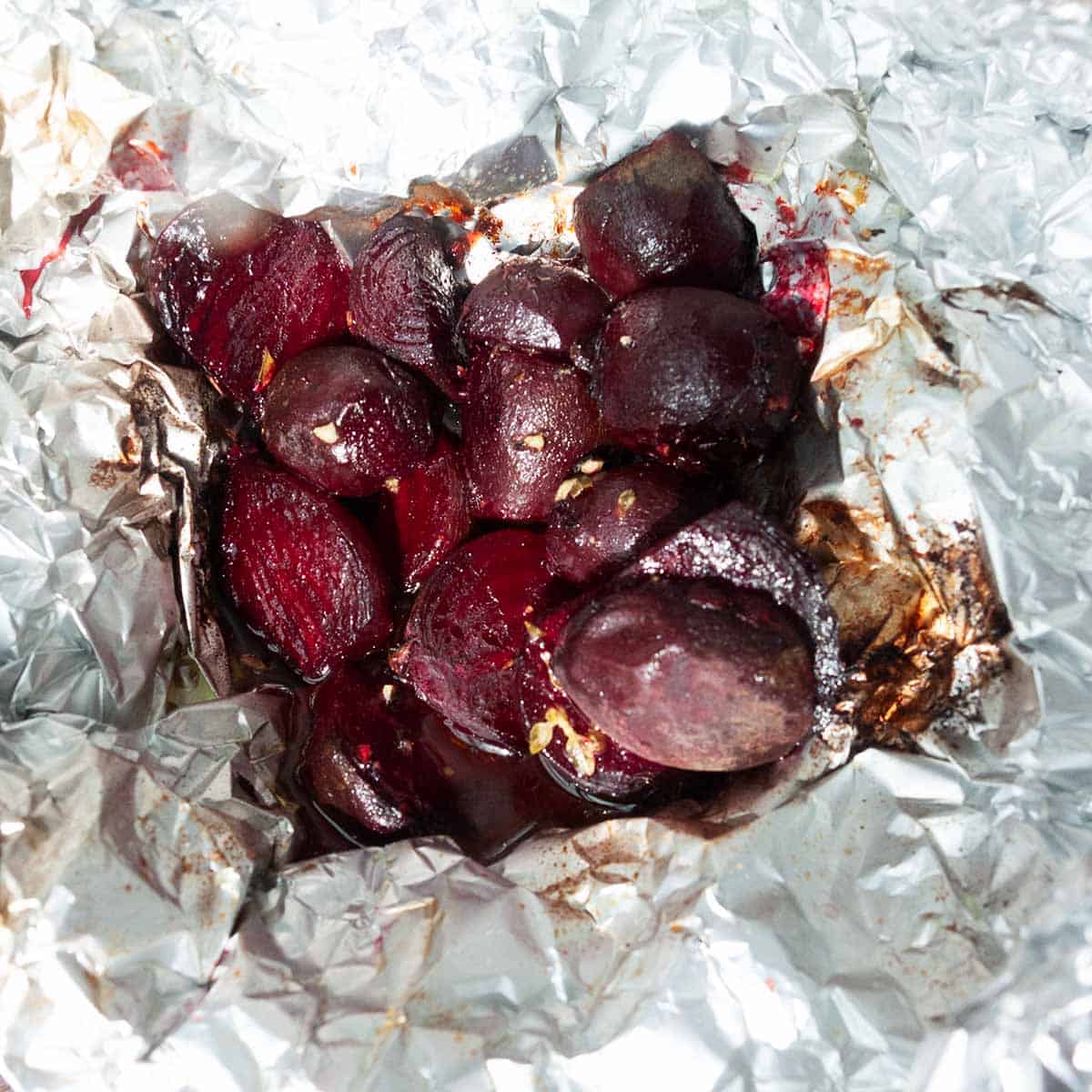 Grilled beets in a foil pouch.