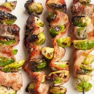 Skewers of grilled Brussels sprouts and bacon.