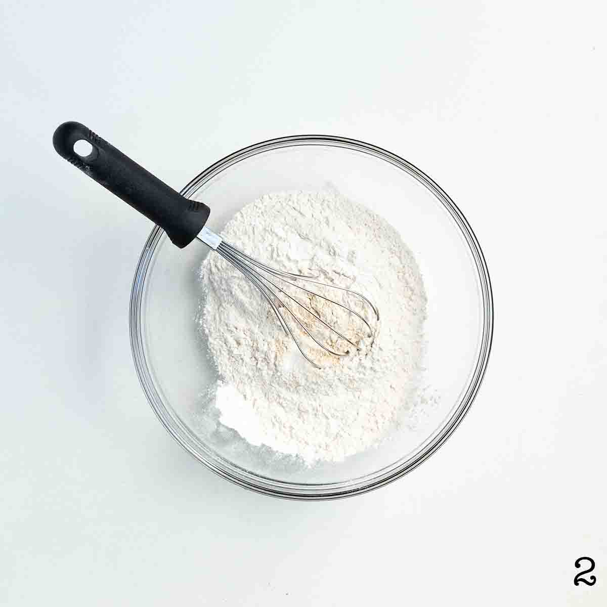 Dry ingredients in a mixing bowl.