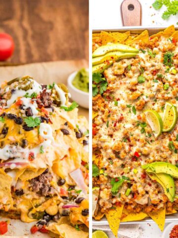 Two platters of nachos.