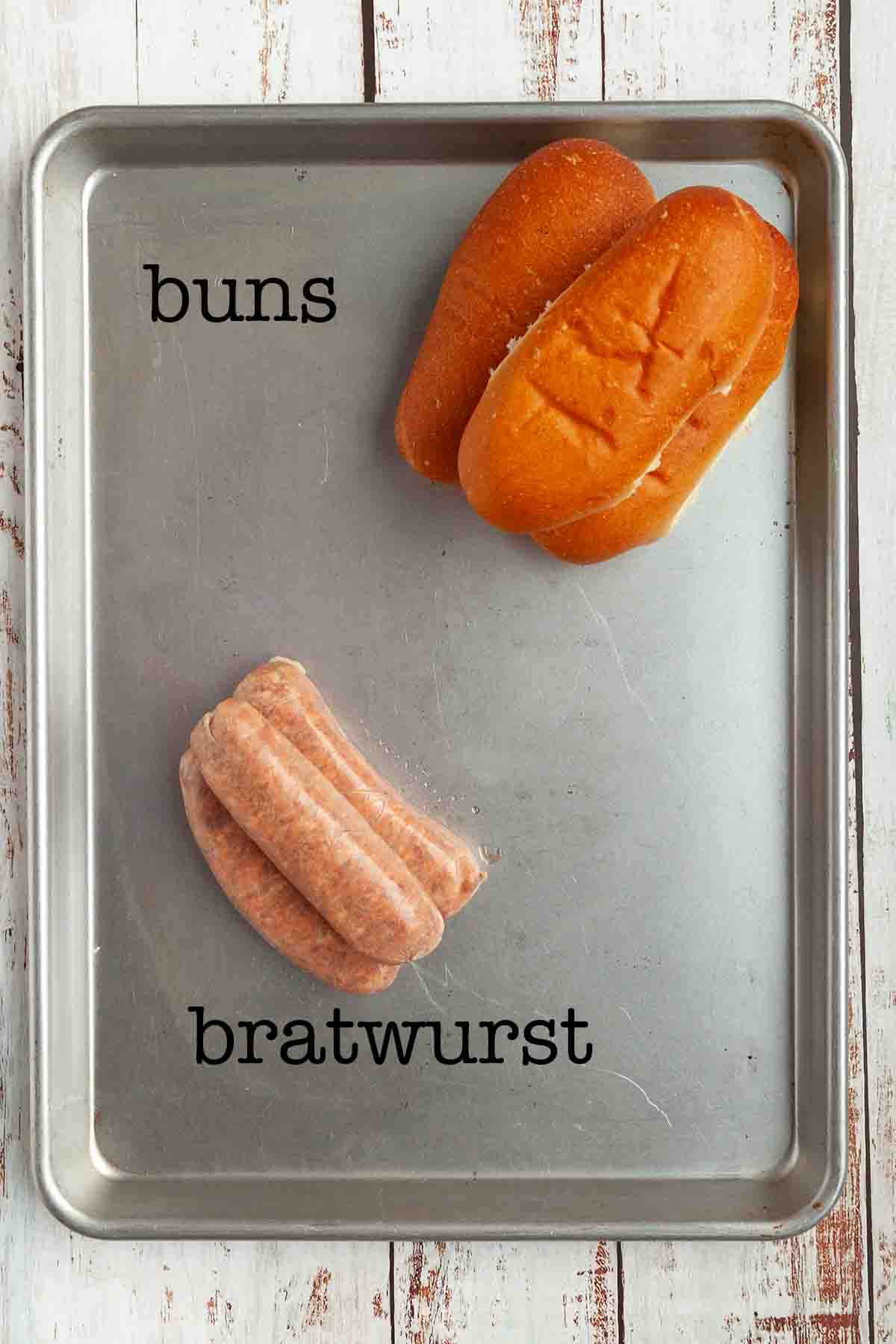 Ingredients for smoked bratwurst--buns and sausage.