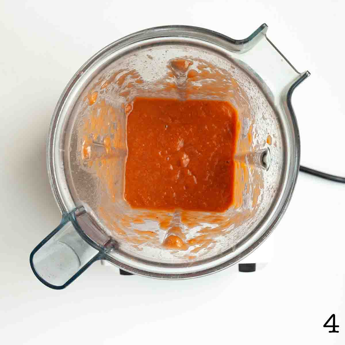 Blended bbq sauce in a blender.