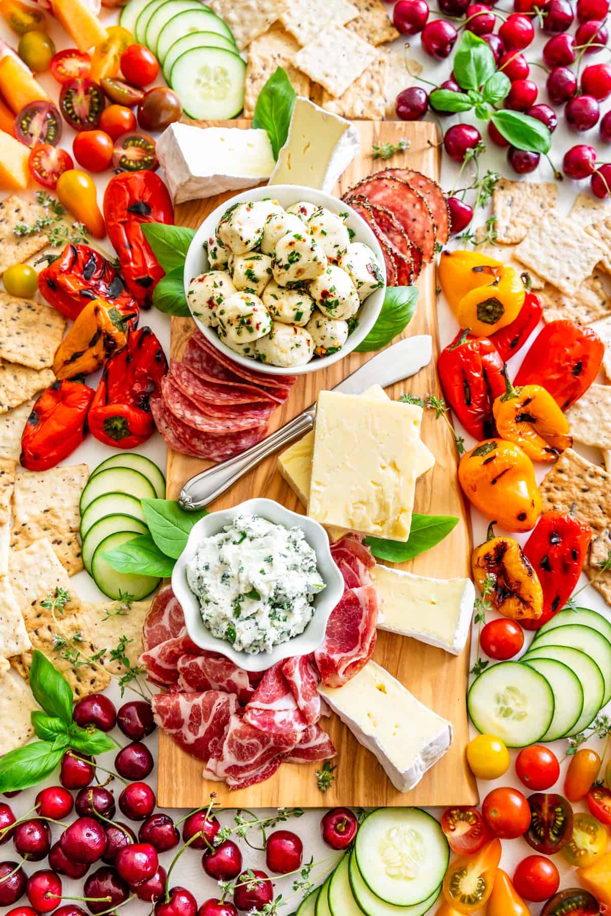 A platter of meats and cheeses.