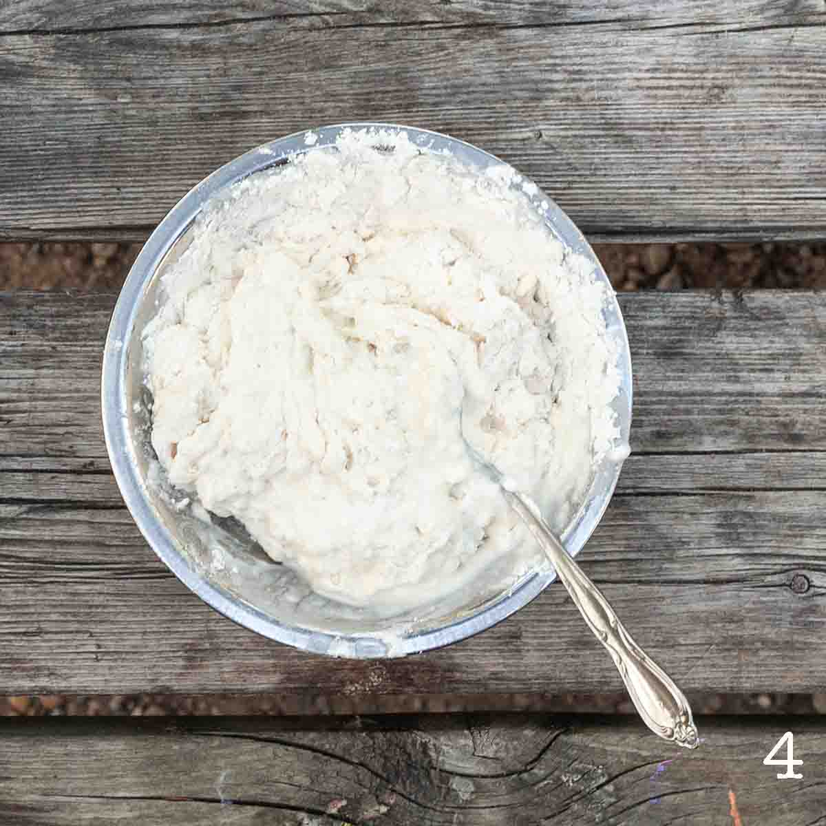 Dumpling dough in a bowl.
